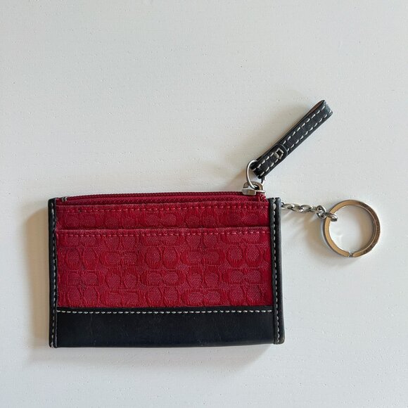 Vintage Y2K Coach Dark Red Signature Black Leather Mini Skinny Wallet Keychain - Picture 3 of 9